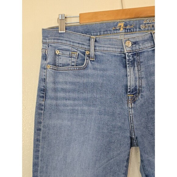 7 For All Mankind The Ankle Skinny Jean Womens Size 32 Raw Hem Slit Medium Wash - Picture 10 of 12